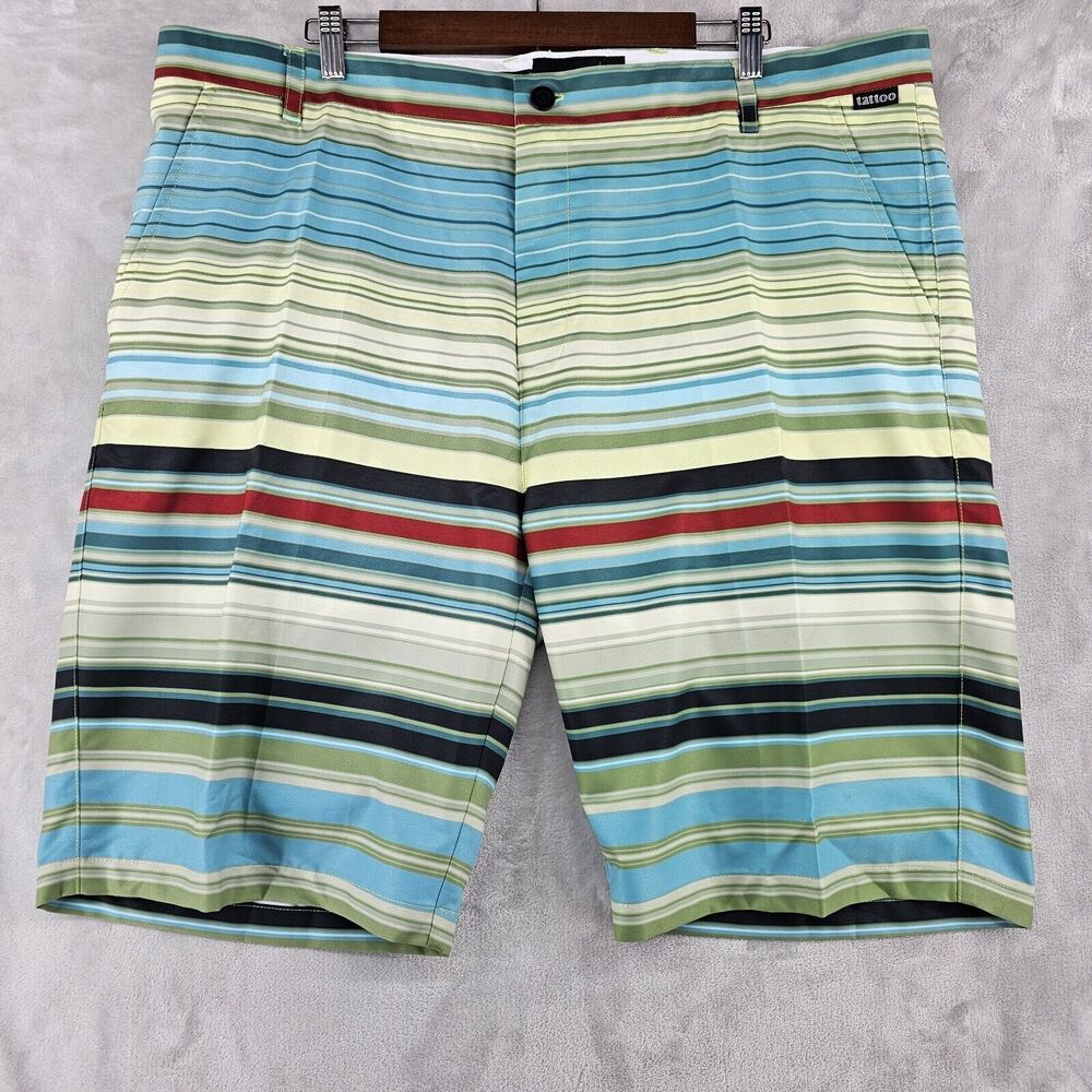 Tattoo Golf Performance Shorts Mens Size 42 Green Striped‎ Polyester